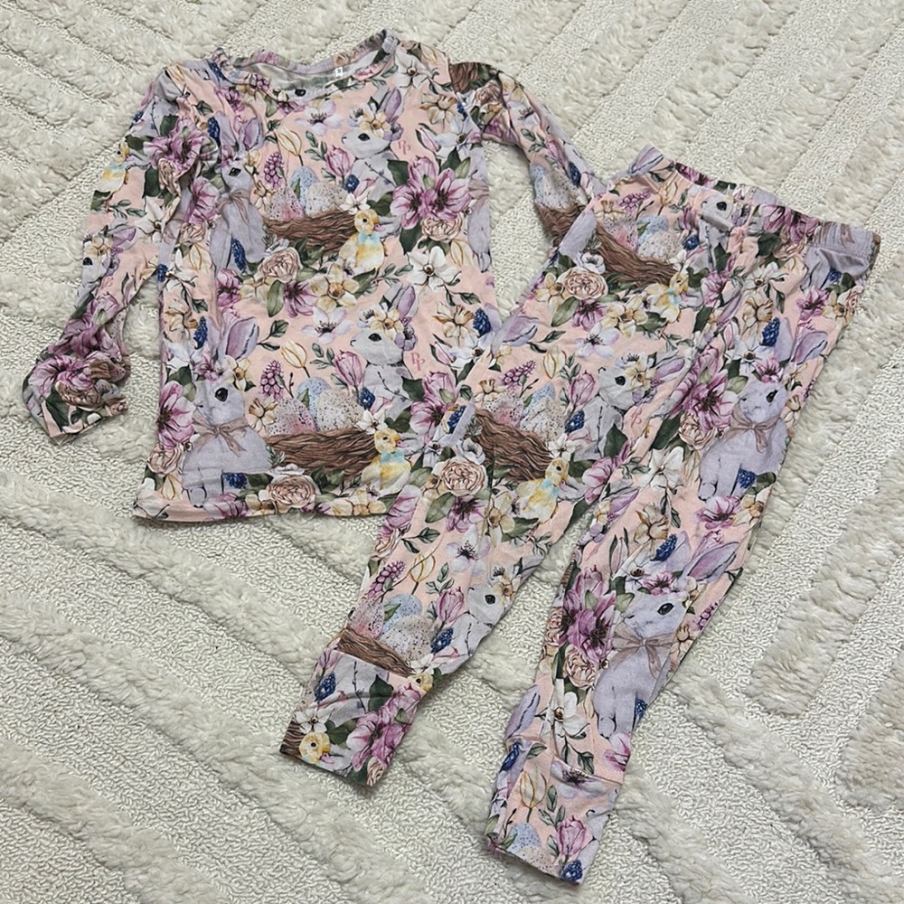 Floral Long Sleeve Top and Leggings Set- Bunny Posh Peanut Bamboo